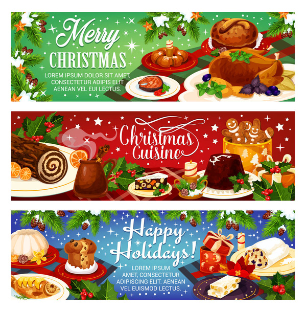 Christmas dinner vector greeting banners - Vector, Image