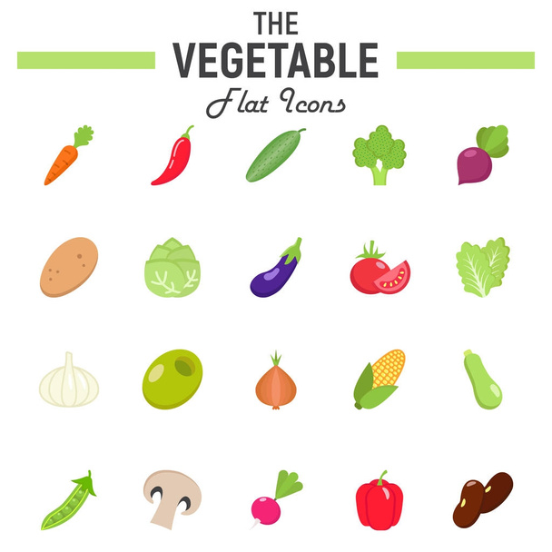 Набор иконок для овощей, коллекция пищевых символов
 - Вектор,изображение