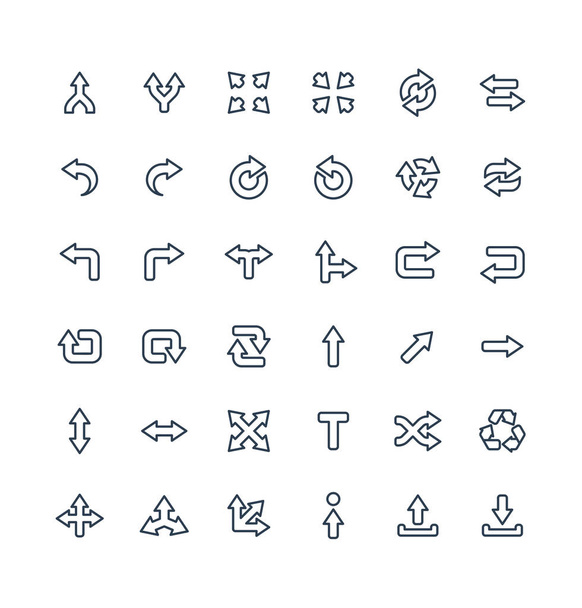  ícones de linha conjunto com setas, direção e mover símbolos planos esboço
. - Vetor, Imagem