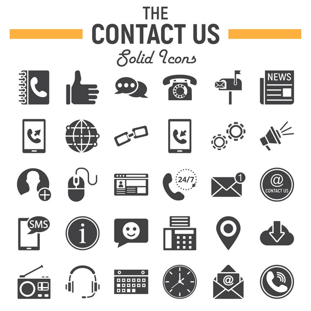 kontaktieren Sie uns solide Icon Set, Web-Taste Zeichen - Vektor, Bild