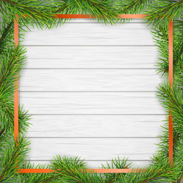 Rami di pino cornice quadrata su sfondo bianco in legno
 - Vettoriali, immagini