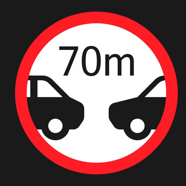 Минимальное расстояние 70 м знак плоская иконка
 - Вектор,изображение