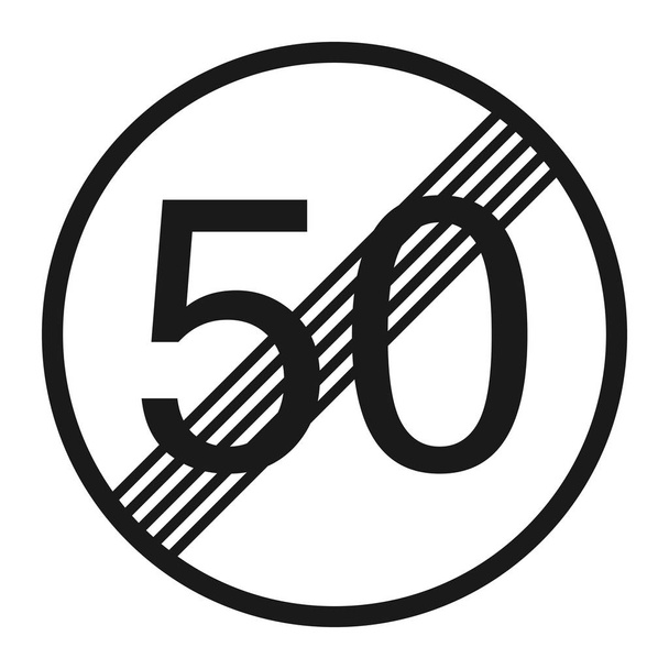 Fin límite de velocidad máxima 50 signo icono de línea
 - Vector, Imagen