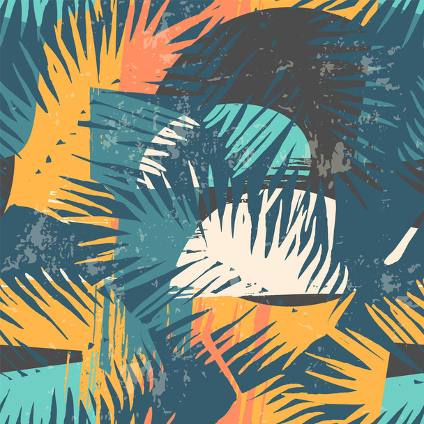 Seamless exotic pattern with tropical plants and artistic background. - Vecteur, image