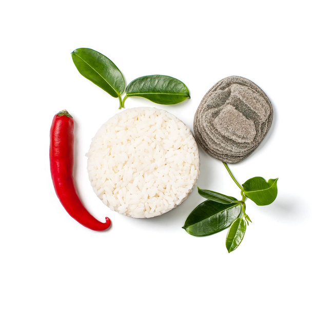Rice and chili pepper on white background - Φωτογραφία, εικόνα