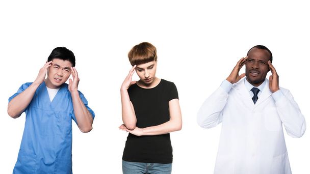 wielokulturowym osób o ból głowy - Zdjęcie, obraz
