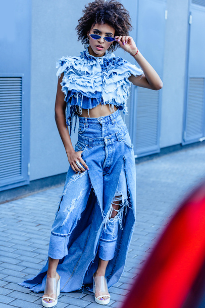 afro girl in denim clothes  - Photo, Image