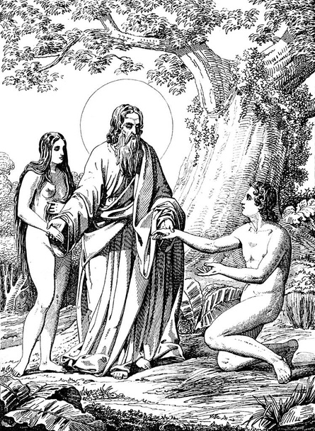God, Adam en Eva. - Foto, afbeelding