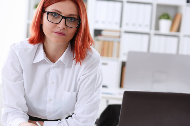 Red haired business woman with glasses - Photo, Image