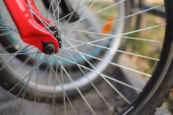 Close up of bicycle wheels - Φωτογραφία, εικόνα