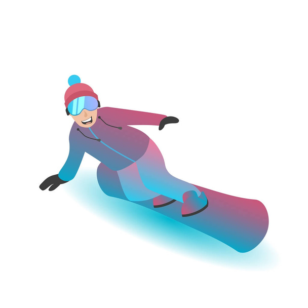 Male character standing on a snowboard. - Vector, Image