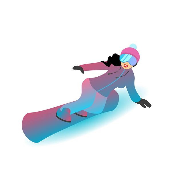 carácter femenino está de pie en una tabla de snowboard
. - Vector, imagen