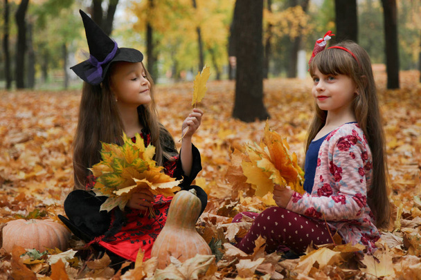 Kaksi tyttöä Halloween puvut
 - Valokuva, kuva