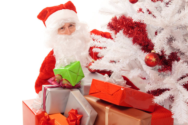 Santa Claus con árbol de Navidad, regalos
 - Foto, imagen