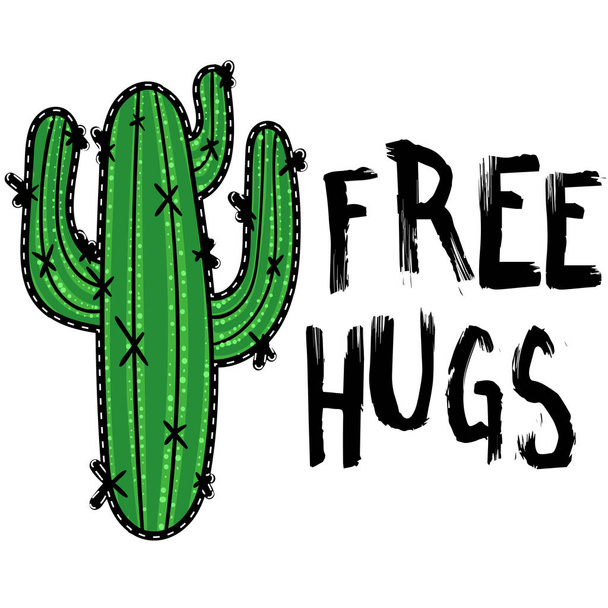 Cactus met bericht Free hugs. Moderne mode achtergrond - Vector, afbeelding