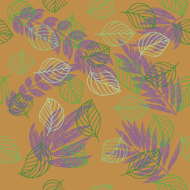 Abstract autumn seamless pattern with leaves and design elements - Vetor, Imagem
