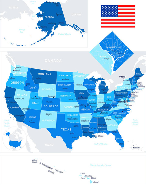 Yhdysvallat - kartta ja lippu - kuvitus
 - Vektori, kuva