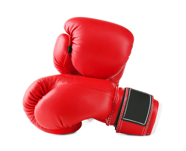 Pair of red boxing gloves, isolated on white - Photo, image