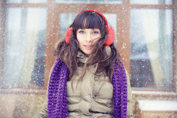 Winter portrait of a young woman. Beauty Joyous Model Girl  - Photo, Image