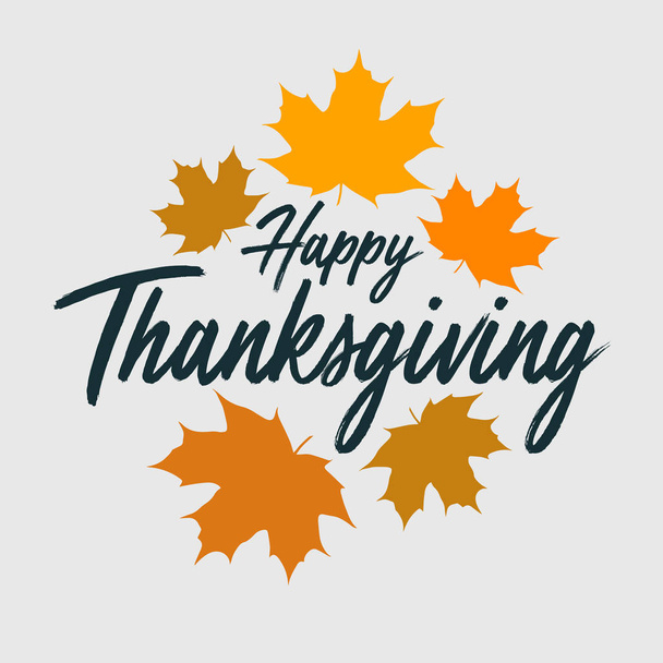 Danksagung Typografie Banner. "Happy Thanksgiving" für Postkarte, Danksagungsikone oder Logotyp. Schriftzug mit Blättern - Vektor, Bild