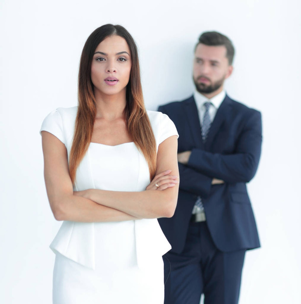 portrait of a business woman while the man is in the background - Photo, image
