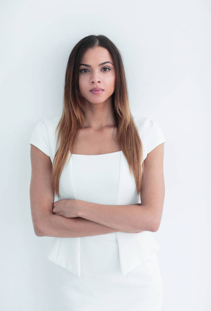 Portrait of successful business woman on white. - Foto, Imagen