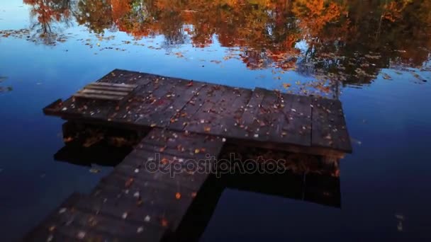 Kleine oude brug luchtfoto. Herfst - Video