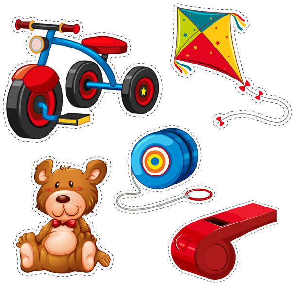 Дизайн наклейки з трикотажем та іншими іграшками
 - Вектор, зображення