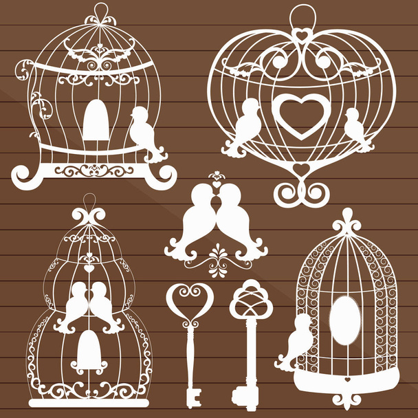 set with cages and birds - Vector, imagen