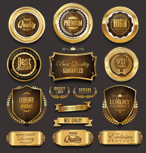 Badge de cadre doré vierge et collection de vecteurs d'étiquettes
 - Vecteur, image