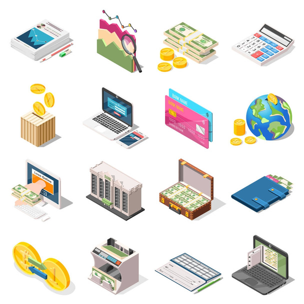 Accounting Isometric Icons Set - Vector, Image