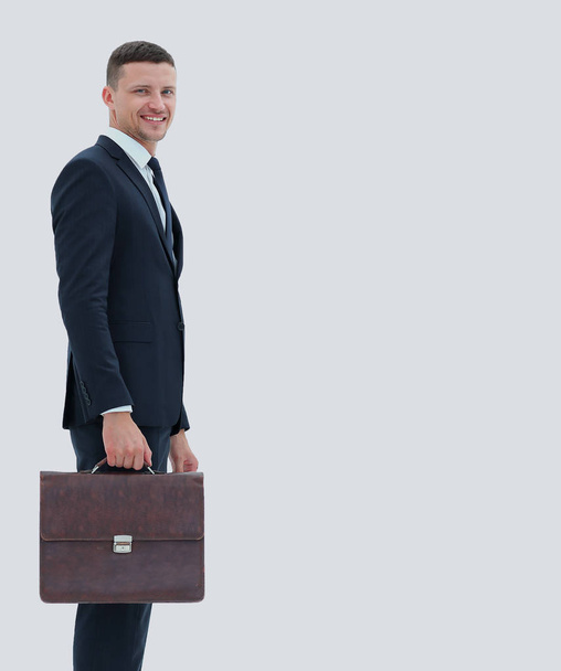 Business man with suitcase  isolated on white background - Foto, afbeelding