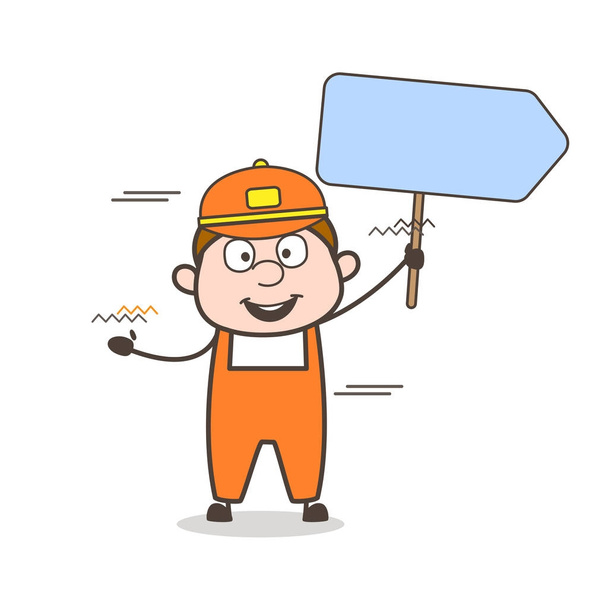 Cartoon Service Boy with Placard - Vector, Image