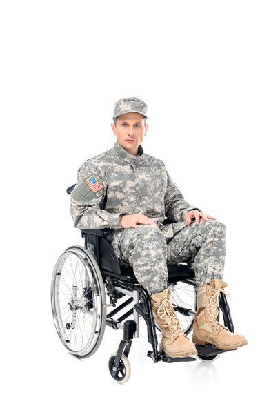katonai ember tolószékben - Fotó, kép