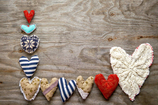 Hearts over wooden background - Photo, Image