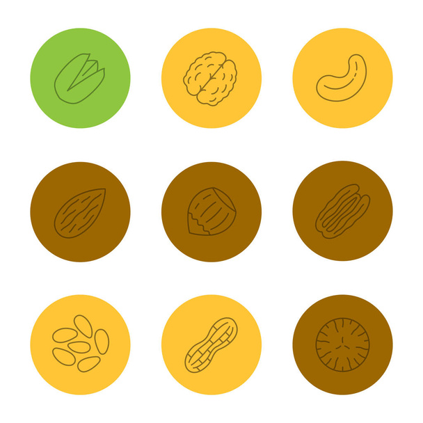 Nuts types glyph icons set - Διάνυσμα, εικόνα