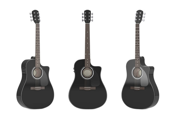 Black Wooden Acoustic Guitar. 3d Rendering - Photo, Image