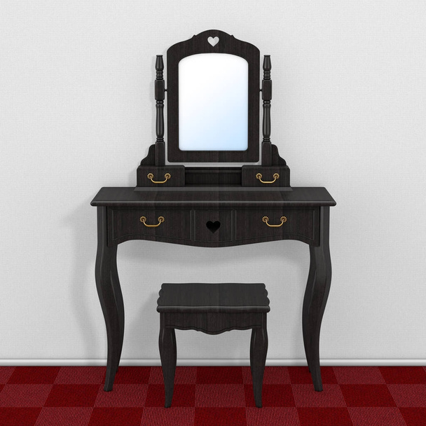 Antiikki Makuuhuone turhamaisuus pöytä Stool ja Mirror huoneessa
  - Valokuva, kuva