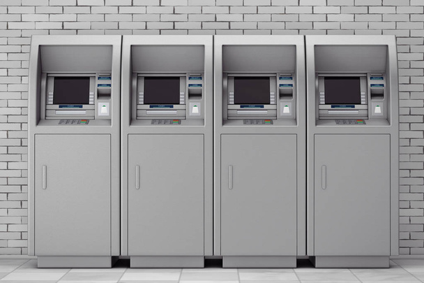 Reihe von Geldautomaten. 3D-Darstellung - Foto, Bild