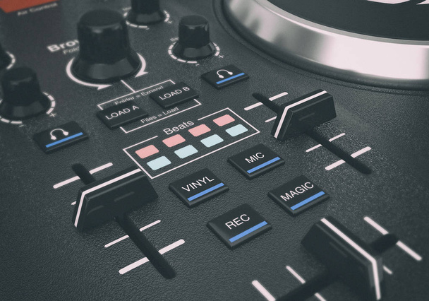 schwarzes modernes DJ-Set Plattenspieler-Mischpult. 3D-Darstellung - Foto, Bild