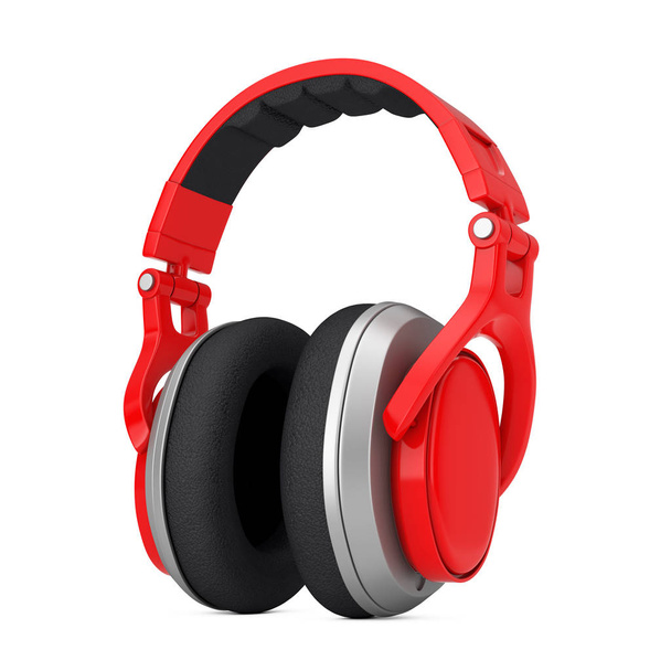 Red Wireless Headphones extreme close seup. 3D-рендеринг
 - Фото, изображение