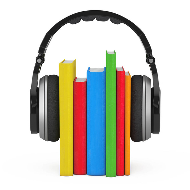 Концепція аудіокниги. Чорні бездротові навушники з книгами. 3d Рен
 - Фото, зображення