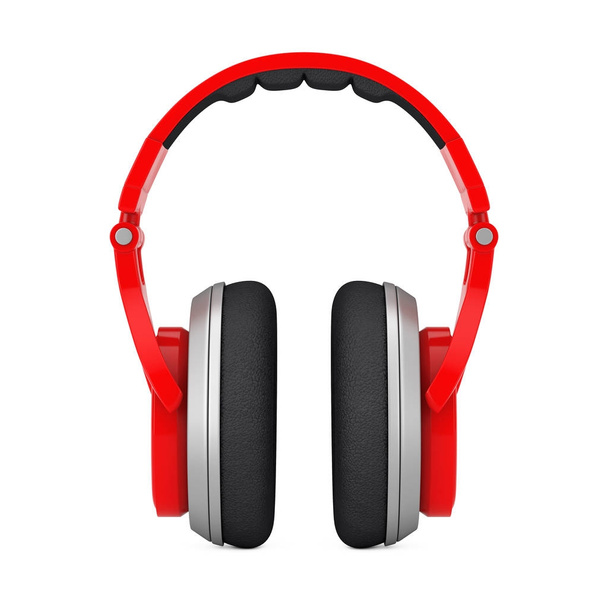 Red Wireless Headphones extreme closeup. 3d Rendering - Photo, Image