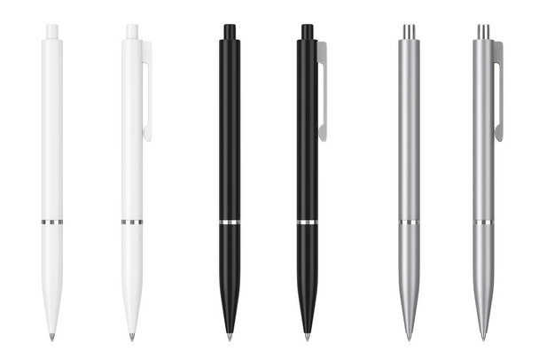 White, Black and Metal Mockup Ballpoint Pens with Blank Space fo - Photo, Image