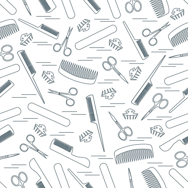 Cute pattern of scissors for manicure and pedicure, combs, nail  - Vektori, kuva