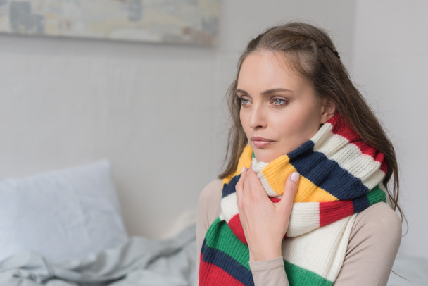 Sick woman in scarf over neck - Photo, Image