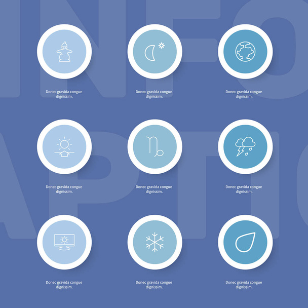 Set von 9 editierbaren Luftumrissen-Symbolen. enthält Symbole wie Fische, Schneesternchen, Blitz und mehr. kann für Web-, Mobil-, UI- und Infografik-Design verwendet werden. - Vektor, Bild