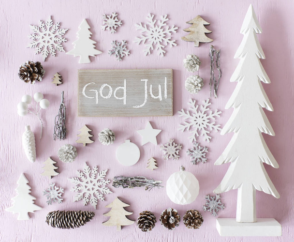 Vánoční dekorace, plochý Lay, Bůh Jul znamená Veselé Vánoce - Fotografie, Obrázek