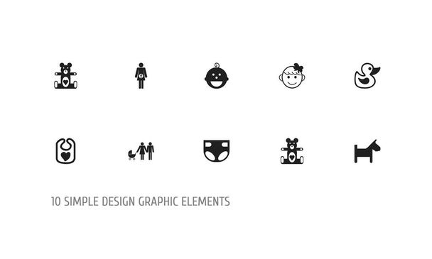 Készlet 10 szerkeszthető gyerek ikonok. Magában foglalja a szimbólumok, mint vidám gyermek, kölyök, család és így tovább. Lehet használni a Web, mobil, Ui és Infographic Design. - Vektor, kép