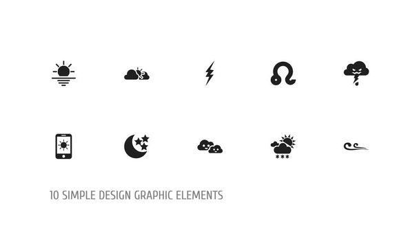 Set Of 10 Editable Air Icons. Includes Symbols Such As High Voltage, Thunderstorm, Sunset And More. Can Be Used For Web, Mobile, UI And Infographic Design. - Vector, Image